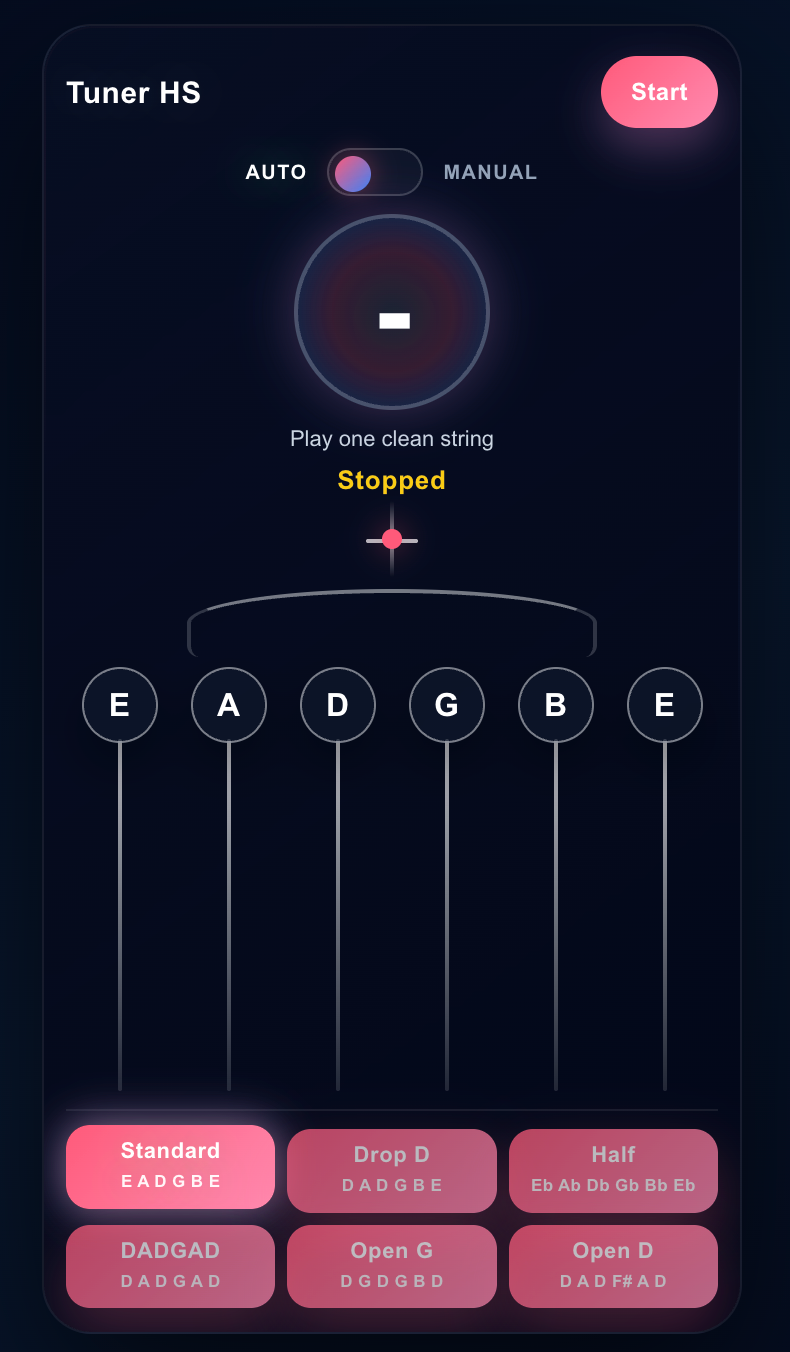 How to Tune a Guitar Online — tuner tool screenshot