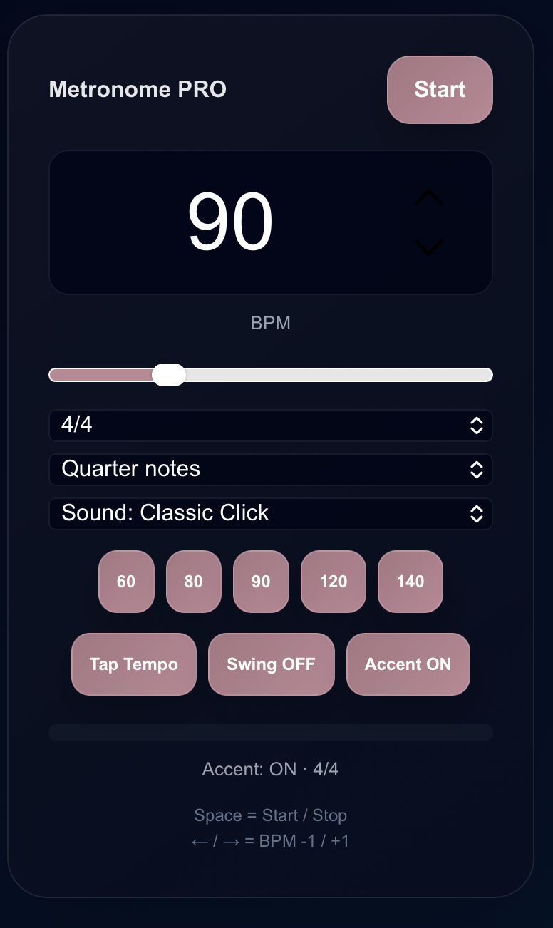 How to Use an Online Metronome for Guitar Practice — metronome tool screenshot
