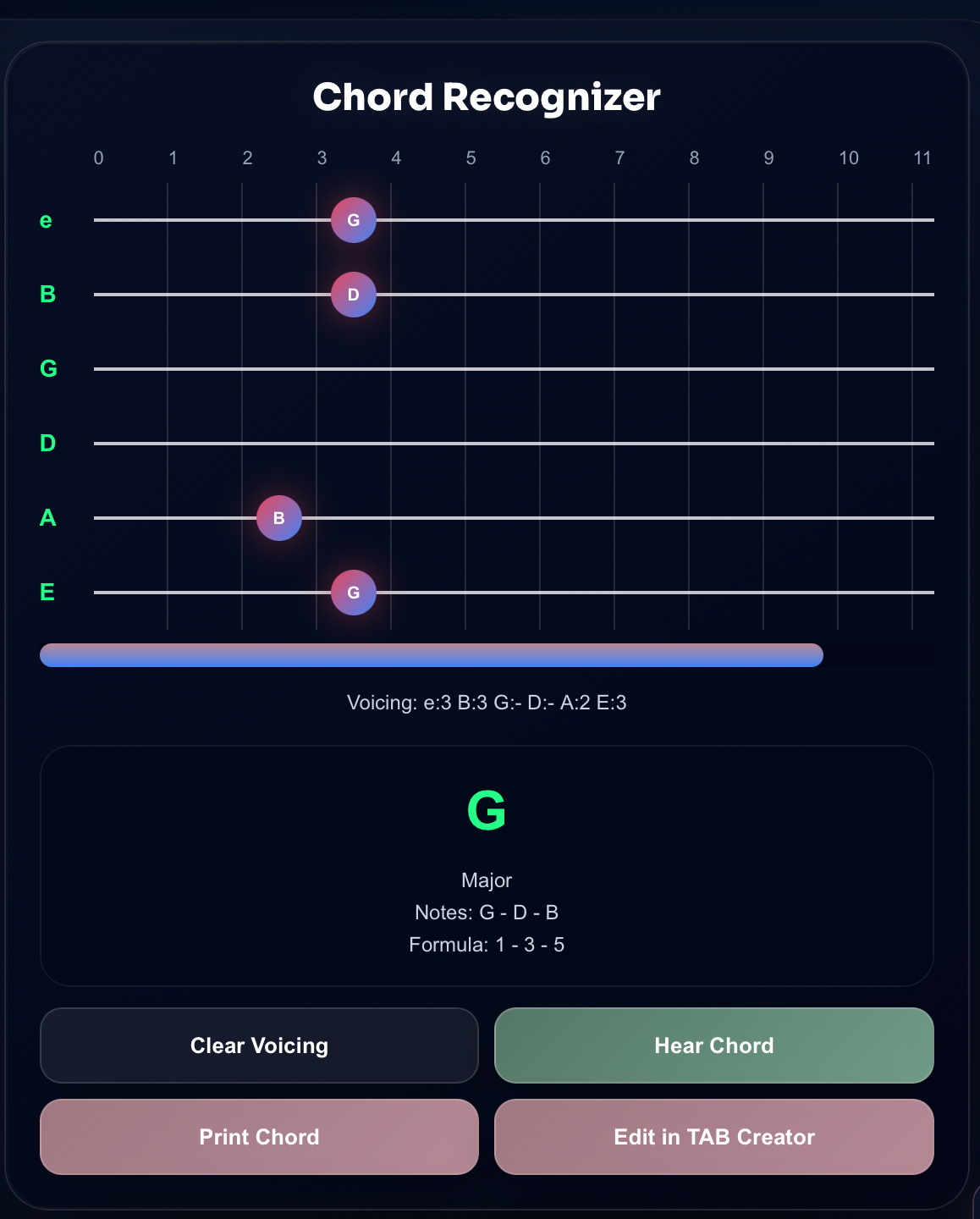 Technique: bends, hammer-ons, legato — Harniciuk Sonic tool screenshot