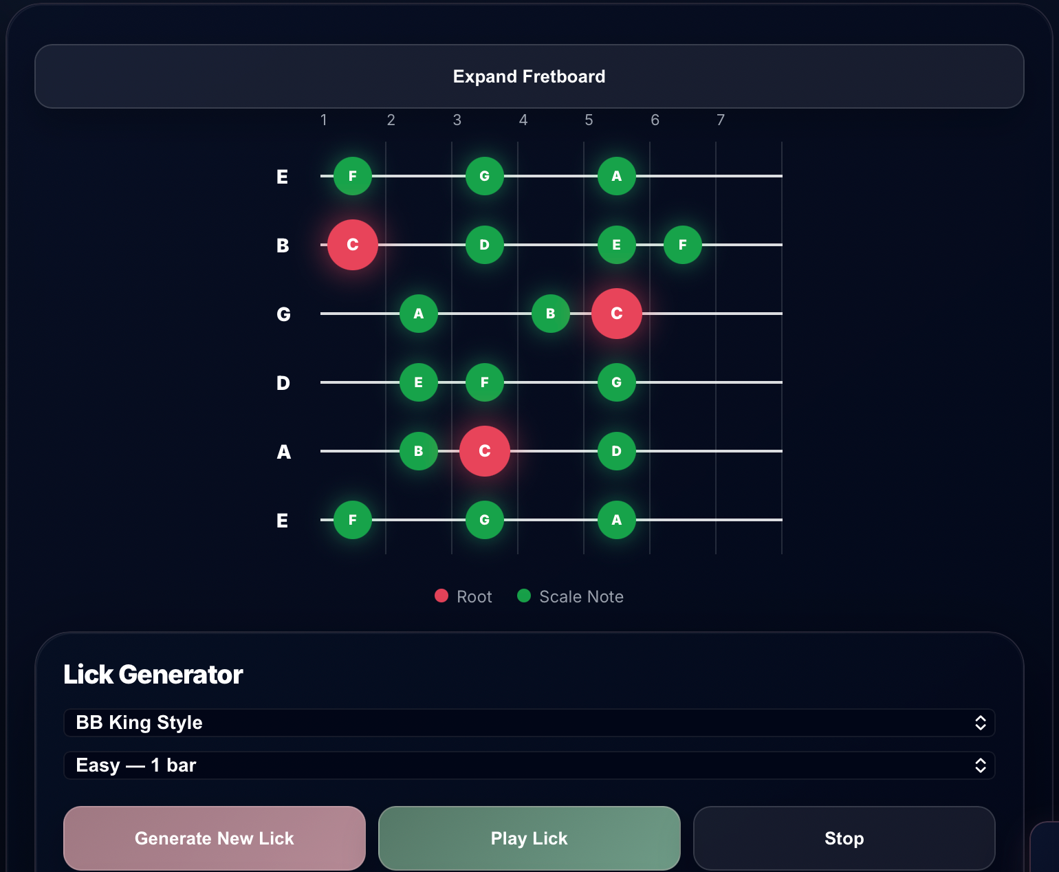 Minor Pentatonic Scale Positions for Guitar — scales tool screenshot