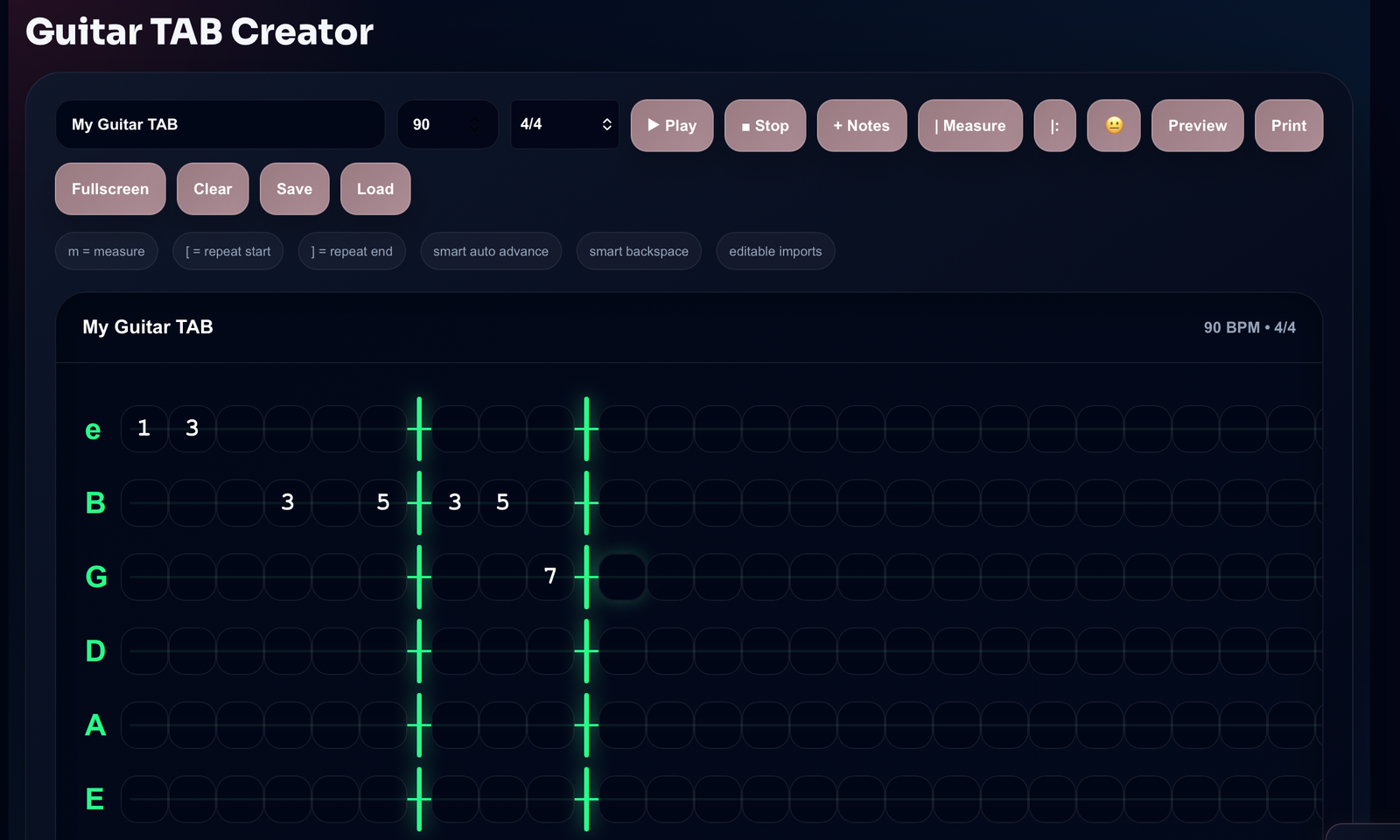 How to Create and Read Guitar TABs — tabs tool screenshot