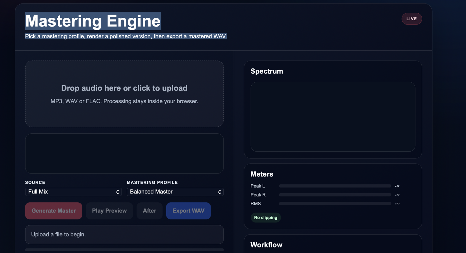 Mastering Guitar Tracks with Precision — mixing-mastering tool screenshot