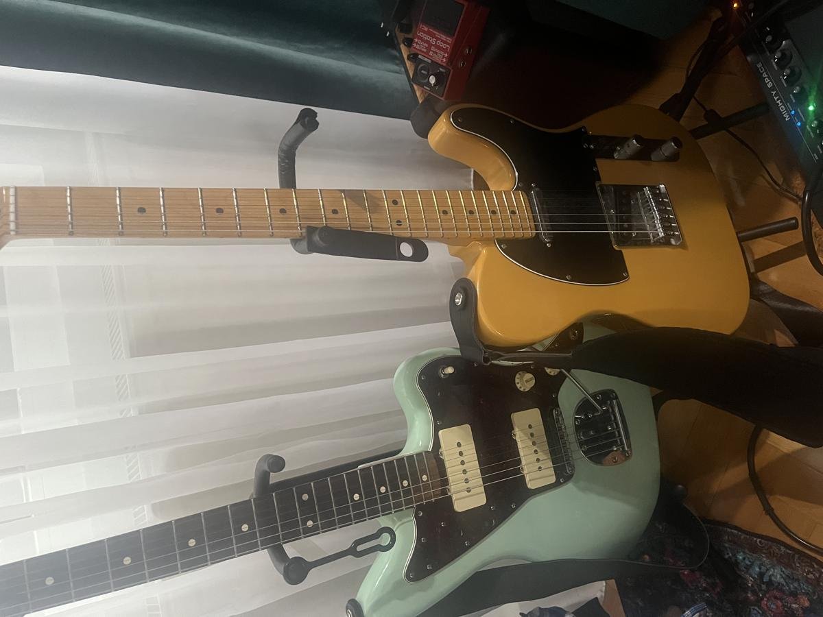 Guitar practice setup with Fender Telecaster and Jazzmaster
